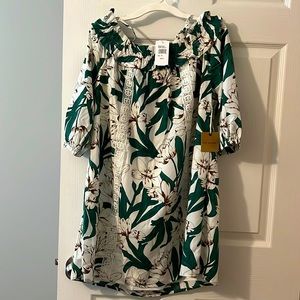 Cold Shoulder Floral Shift Dress M